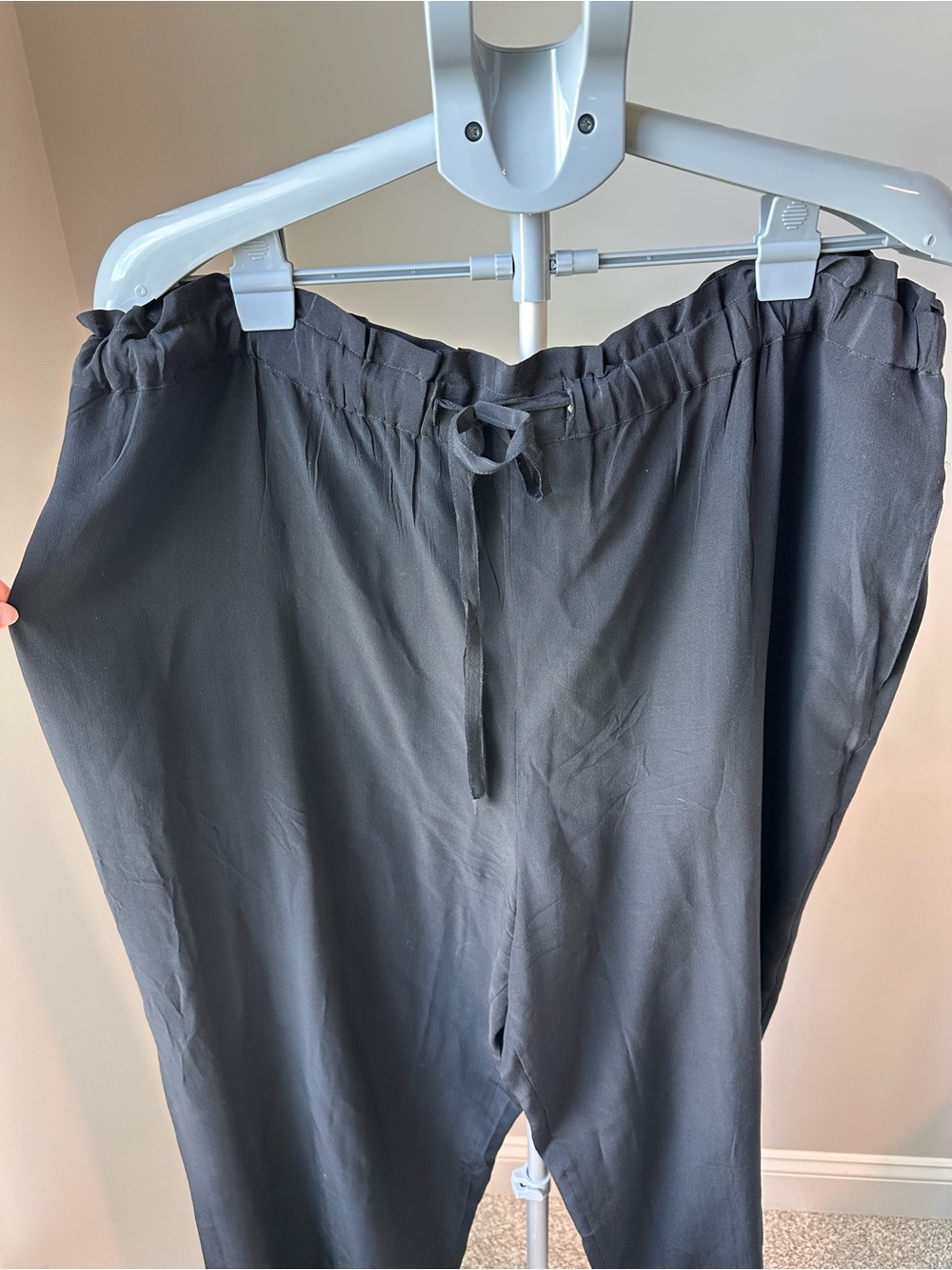 Vintage 1990’s Fu Da 100% Washable Silk Wide Leg Pants 2X Black Drawstring GUC - Picture 3 of 8